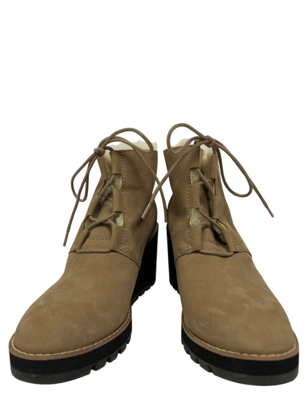 Eileen Fisher Alphine Shearling Wedge Booties Women's 9.5 Tan Suede Lace Up NEW - Picture 3 of 12
